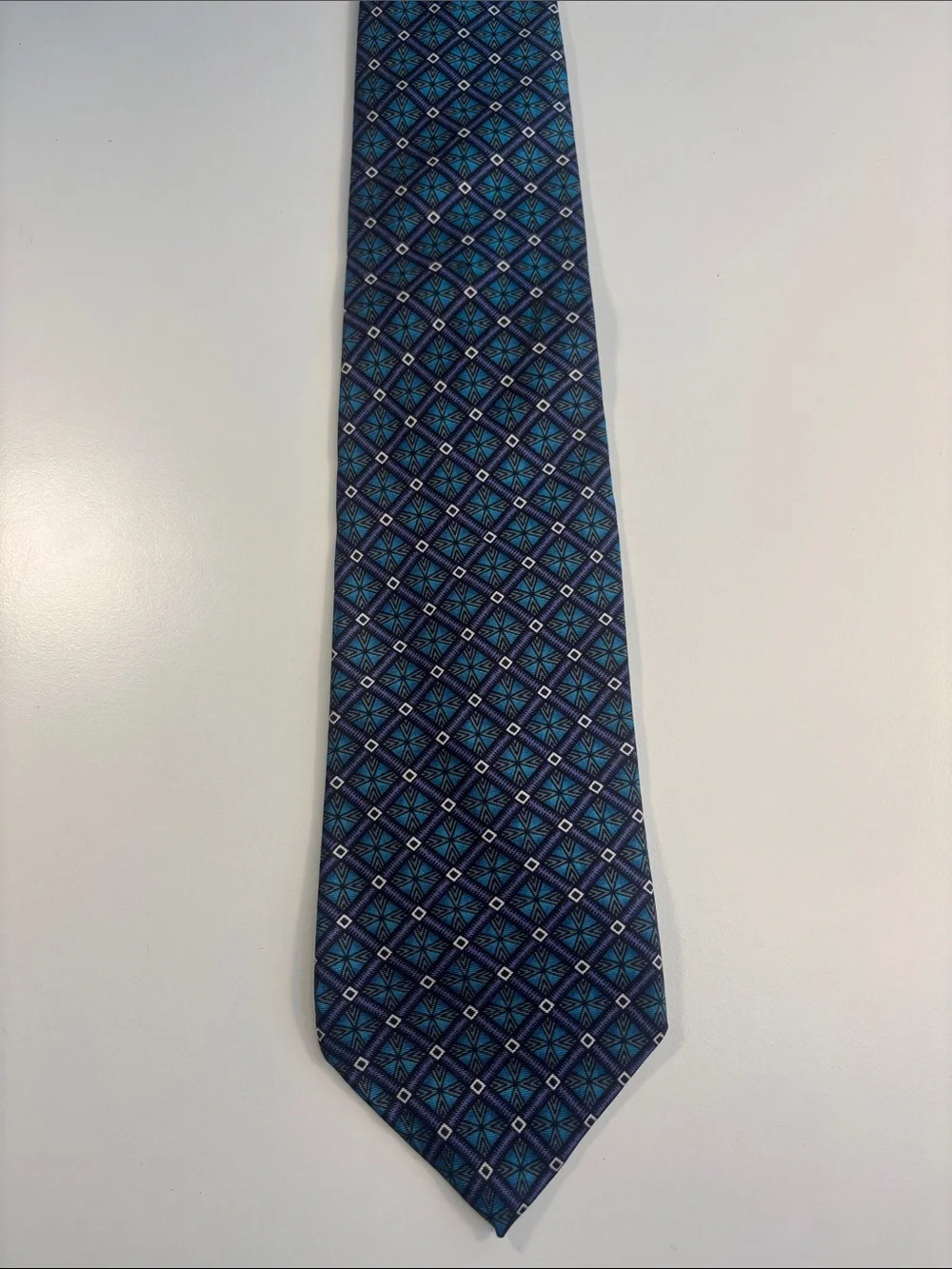 Men's Blue Geometric Pattern Tie - Professional Style -603sku
